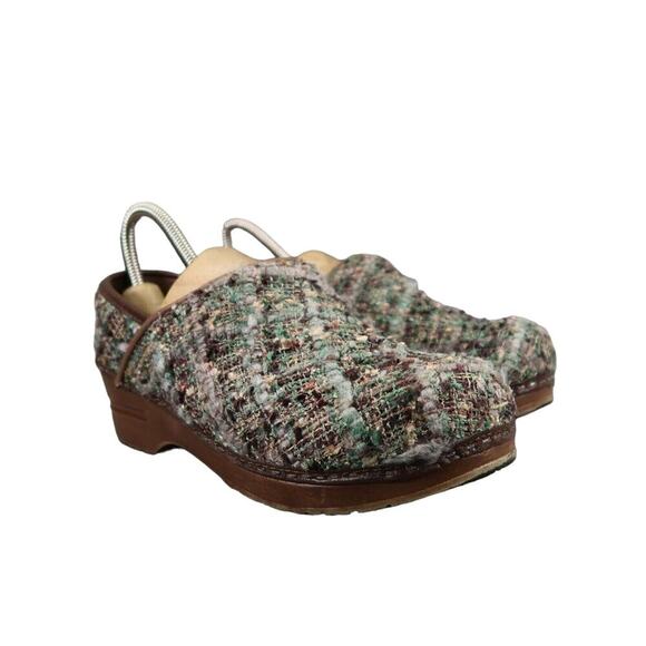 Sanita Shoes Womens 37 Clog Slip On Danish Woven Textile Brown Teal Comfort Walk - Picture 1 of 16